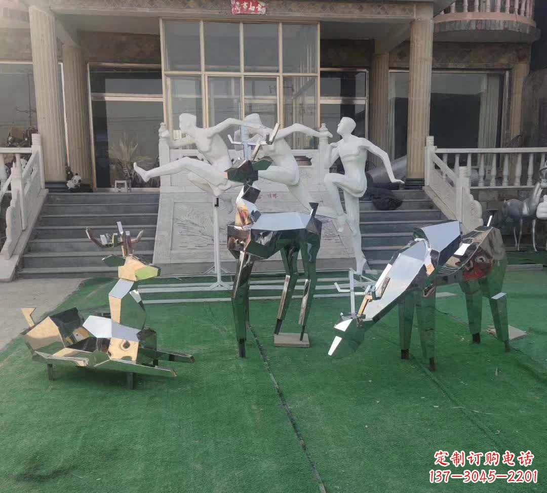 金华精美动物雕塑点缀不锈钢售楼部