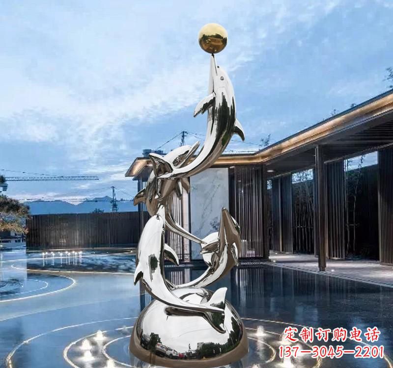 金华海豚的优雅身姿——不锈钢水景雕塑
