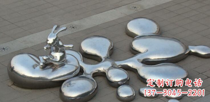 金华不锈钢水珠和兔子广场景观雕塑