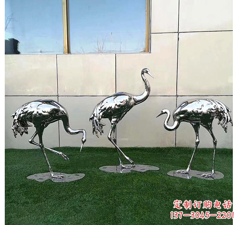 金华不锈钢现代镜面仙鹤雕塑