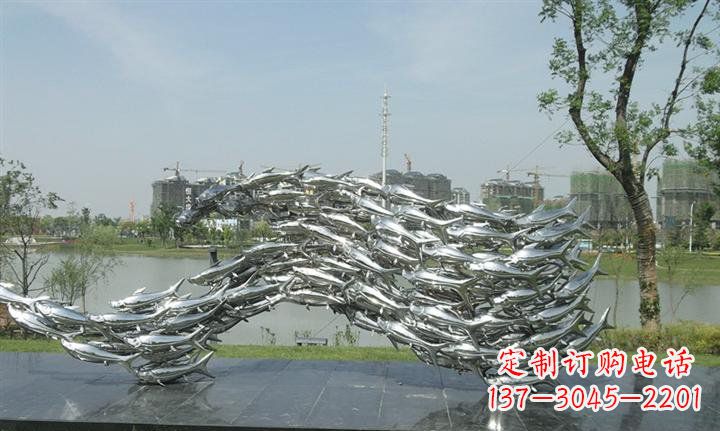 金华精美动物雕塑点缀不锈钢鱼群公园