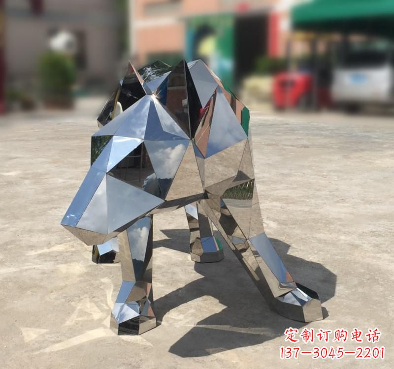 金华不锈钢园林动物几何狼雕塑