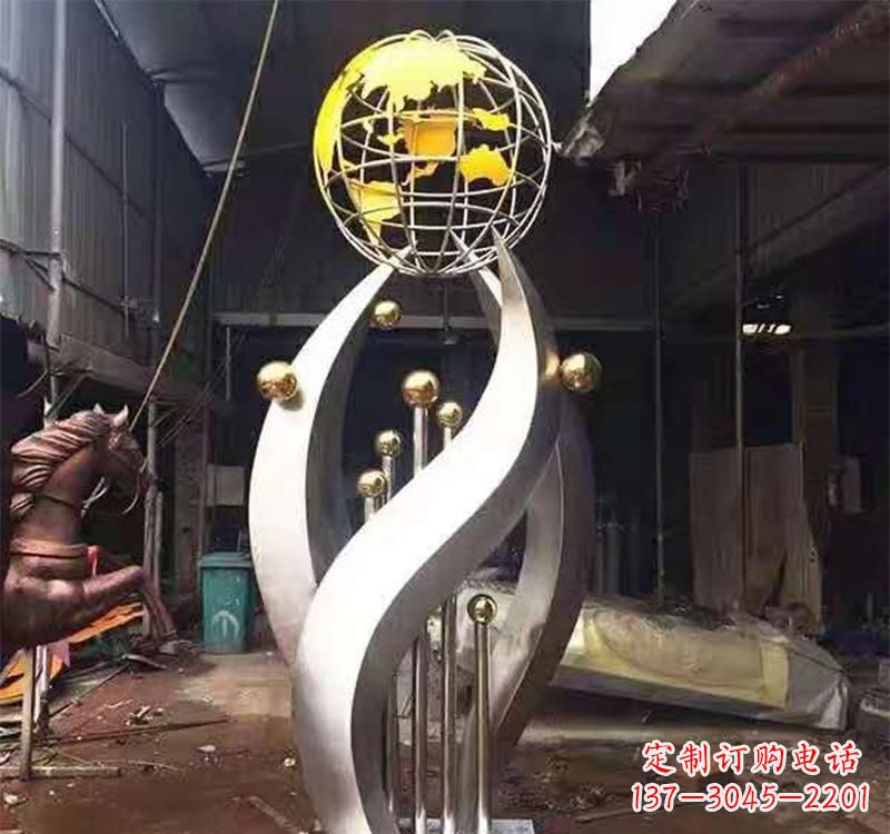金华不锈钢转动地球仪雕塑——传承地球文明