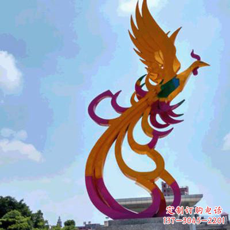 金华彩绘凤凰不锈钢雕塑-城市标识景观动物雕塑