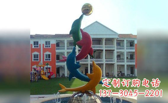 金华彩色不锈钢海豚雕塑海洋动物景观标识
