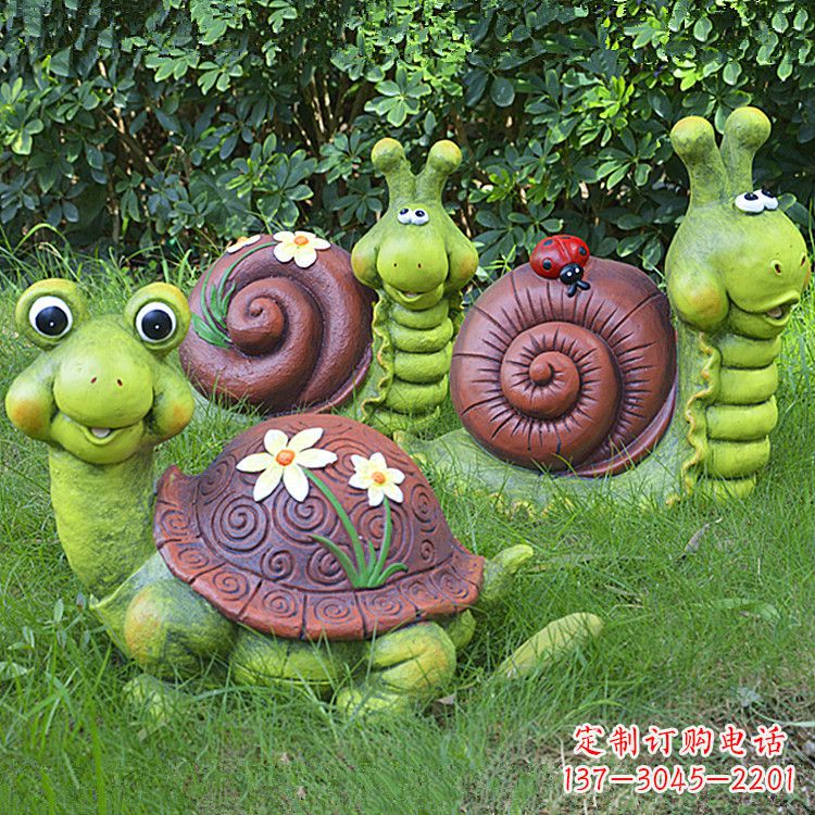 金华草坪小动物,玻璃钢卡通乌龟和蜗牛雕塑