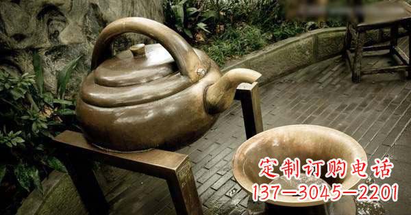 金华茶壶茶碗玻璃钢仿铜景观雕塑