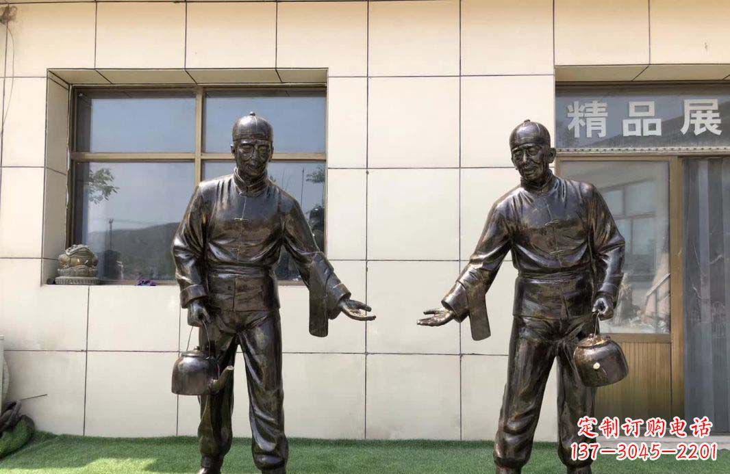 金华茶馆民俗店小二铜雕