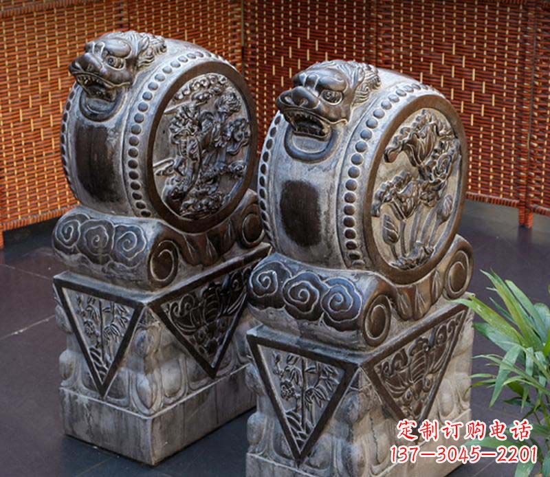 金华仿古石门墩雕塑，提升茶楼景观