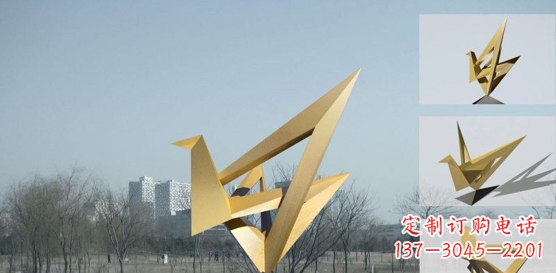 金华城市不锈钢折纸丹顶鹤雕塑