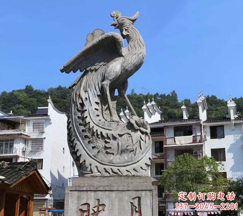 金华城市景点凤凰石雕,青石石刻神兽雕塑
