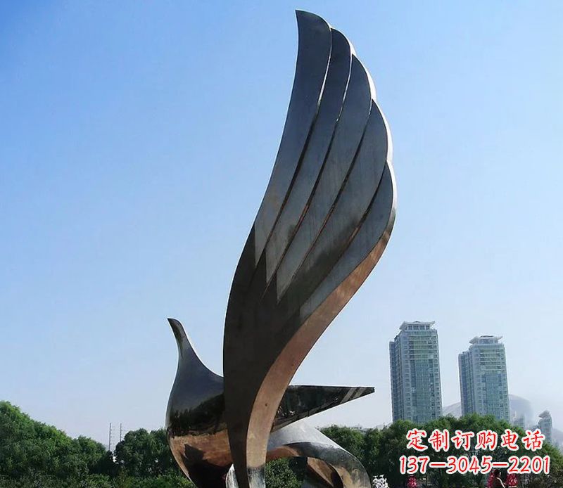 金华不锈钢翅膀雕塑象征着自由的美