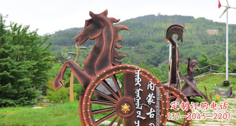 金华传承历史魅力,不锈钢马车雕塑悠然屹立