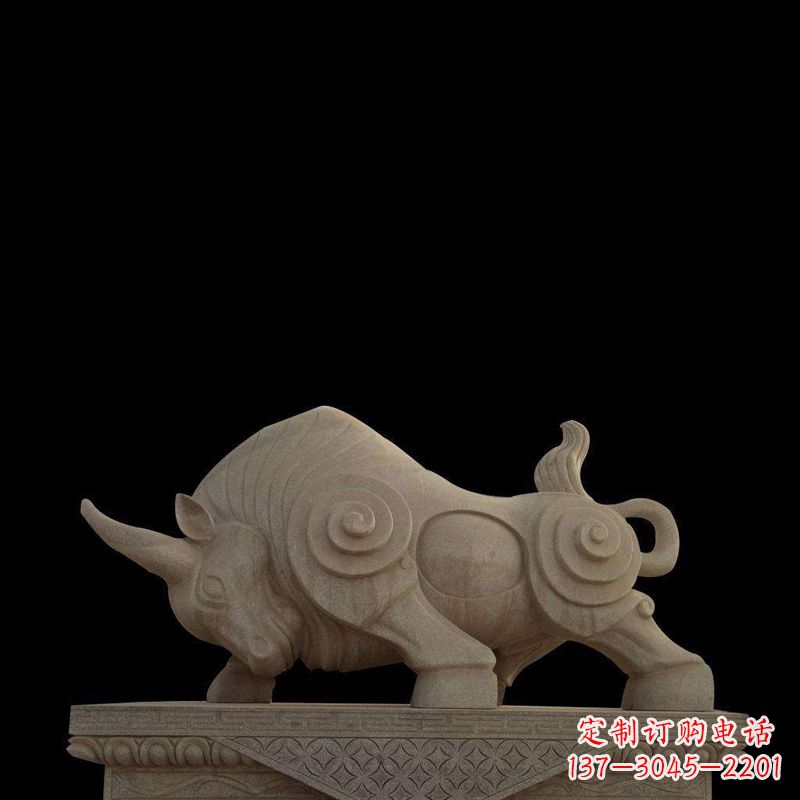 金华抽象牛砂岩雕塑-生肖动物石雕摆件