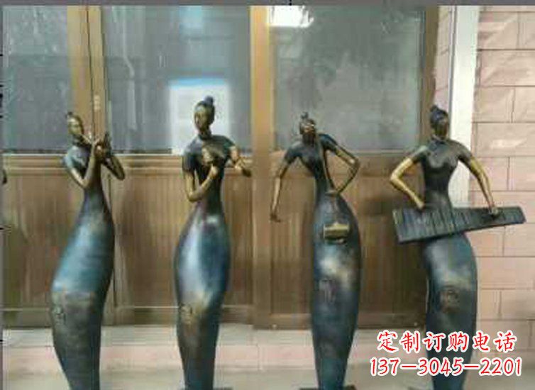 金华抽象女孩演奏乐器铜雕