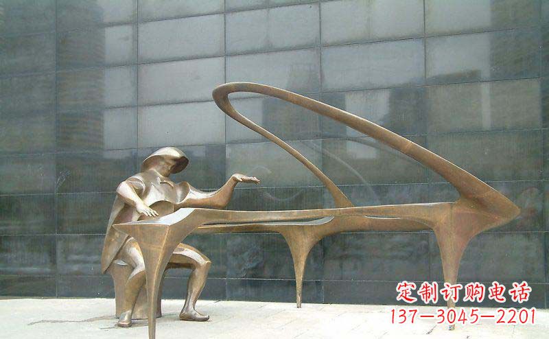 金华抽象人物弹钢琴街边景观铜雕
