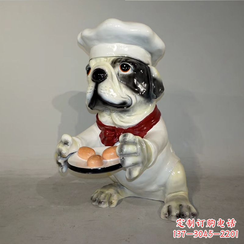 金华玻璃钢仿陶瓷狗雕塑——以斗牛犬为原型