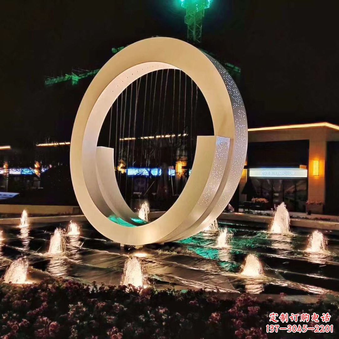 金华创意环状景观雕塑不锈钢灯光喷泉
