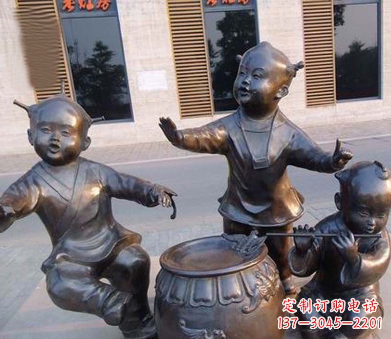 金华吹笛子跳舞的儿童铜雕