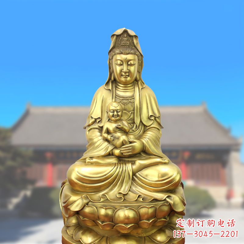 金华纯铜观音坐姿鎏金铜雕