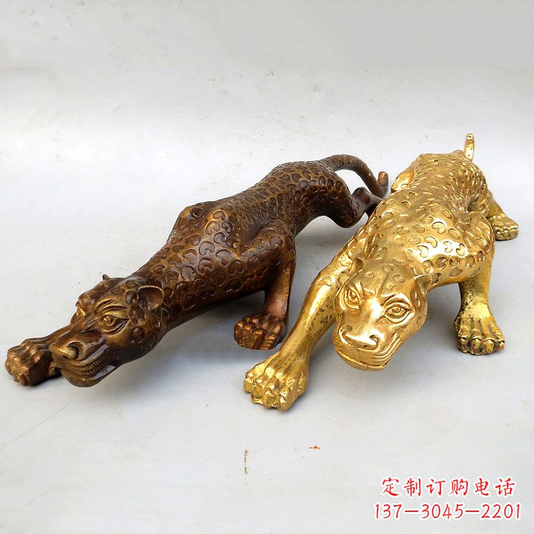 金华纯铜金钱豹雕塑-动物铜雕摆件