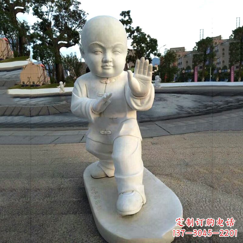 金华打太极拳小和尚汉白玉雕塑