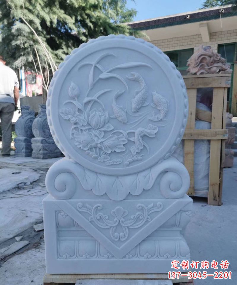 金华大理石荷花抱鼓石门墩庭院门口摆件
