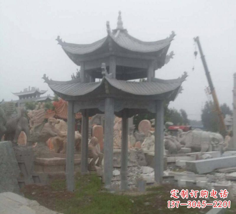 金华大理石六角凉亭石雕,精美绝伦