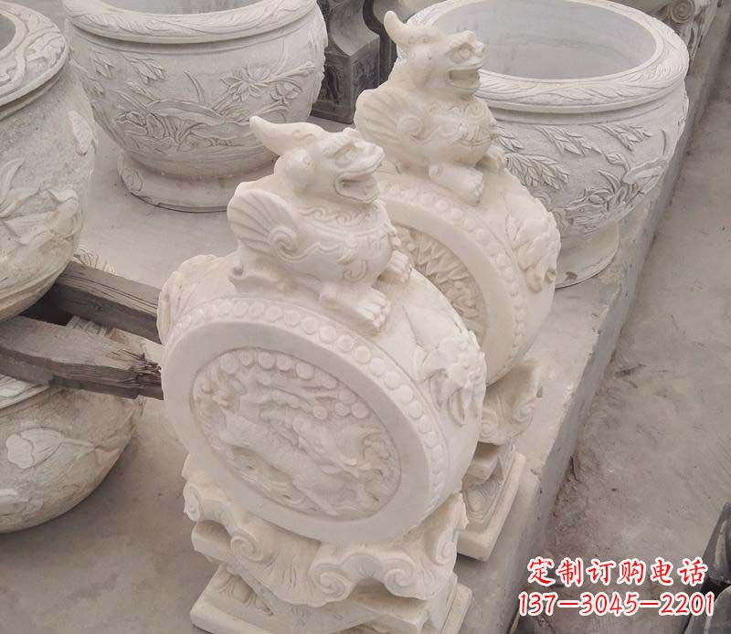 金华大理石貔貅抱鼓石雕塑
