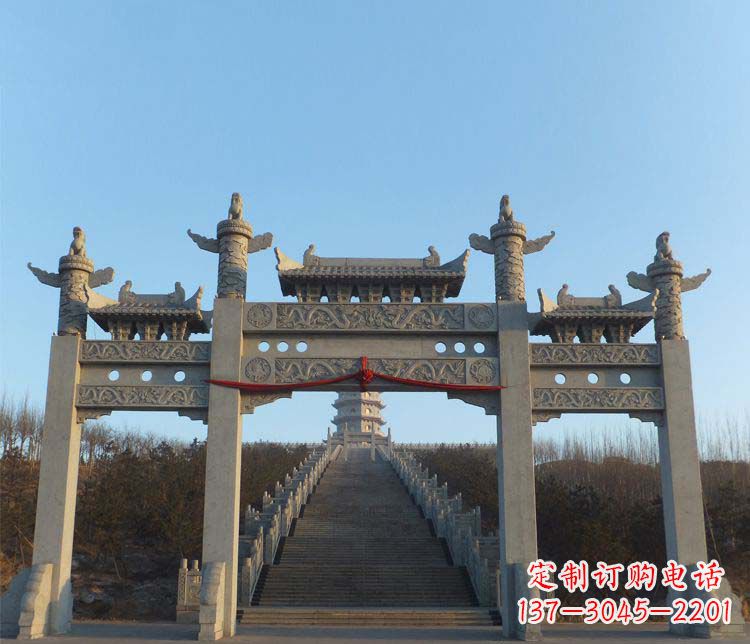 金华精美大理石三门牌坊雕塑