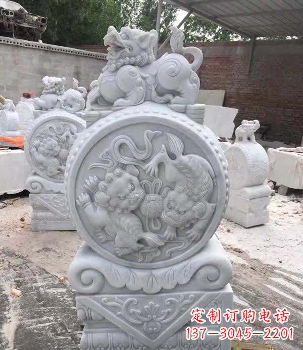 金华大理石狮子抱鼓石雕塑