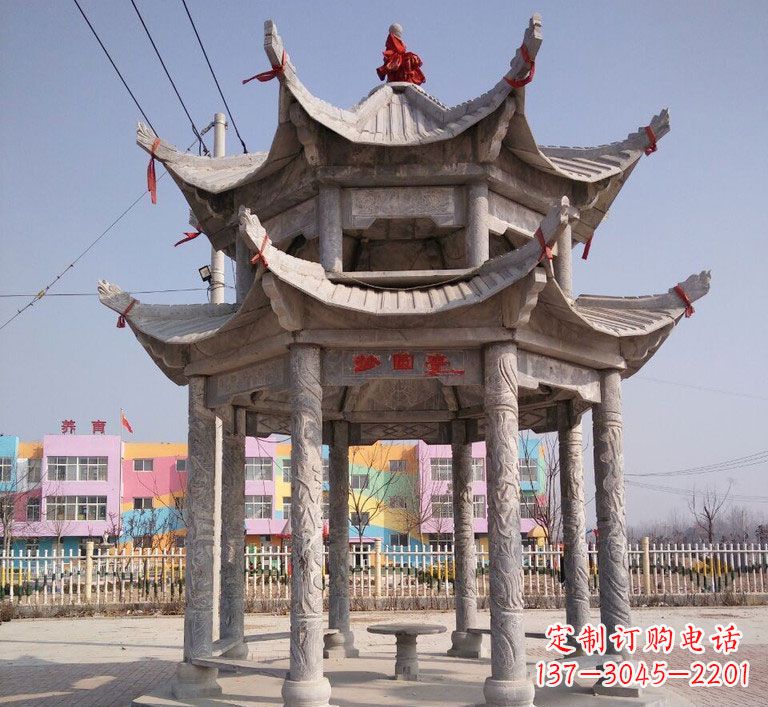 金华大理石双层八角凉亭雕塑