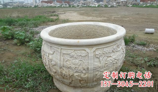 金华大理石鸳鸯花盆雕塑