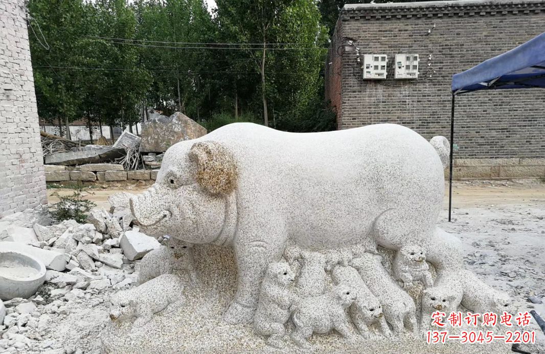 金华大理石招财小母猪动物雕塑