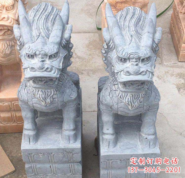 金华雄伟壮观的白色大理石麒麟坐式门口雕塑