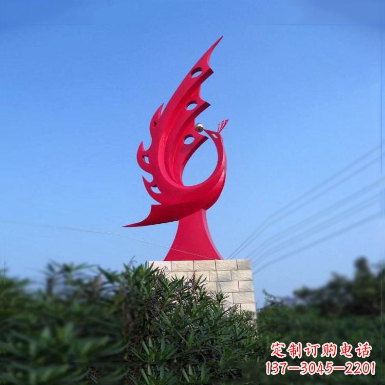 金华大象红色凤凰不锈钢雕塑-城市动物标识景观雕塑