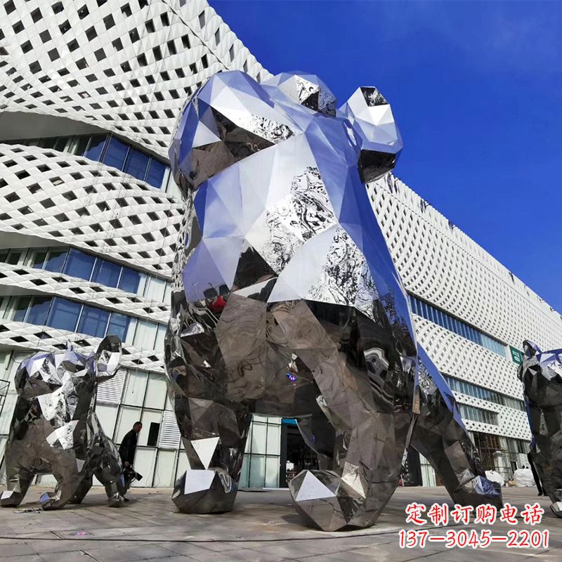 金华大型不锈钢块面狗雕塑-城市商场广场动物景观