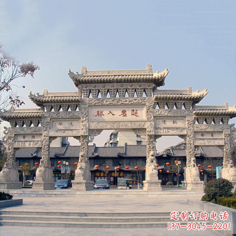 金华大型城市五门石雕牌坊