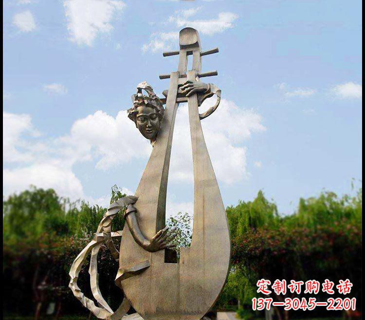 金华大型弹琵琶的抽象人物铜雕
