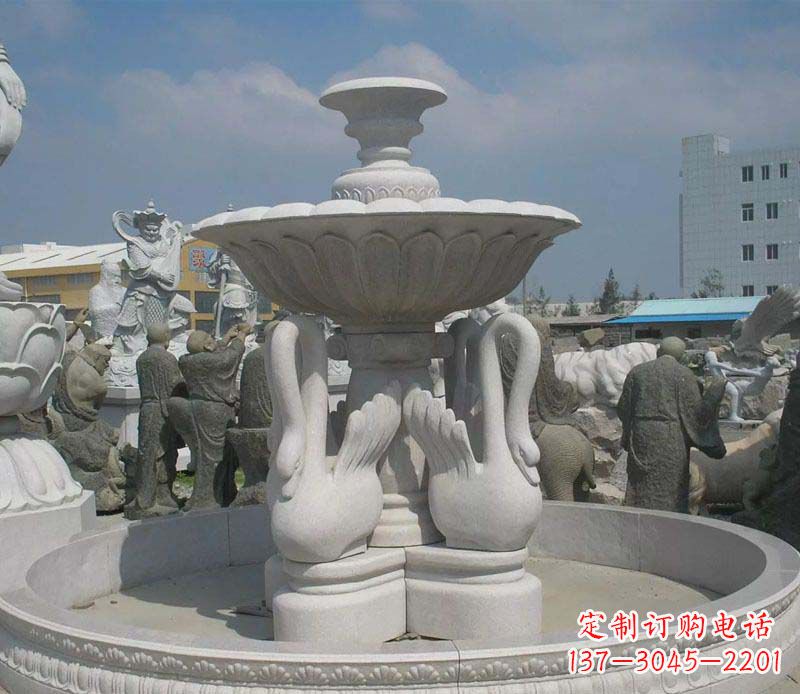 金华大型汉白玉天鹅喷泉石雕