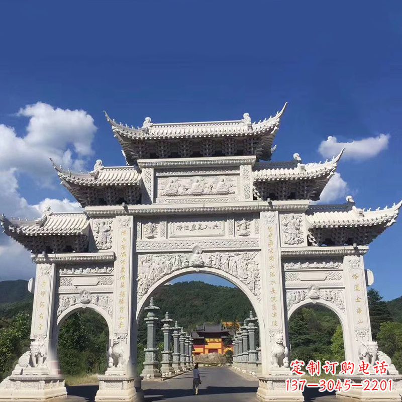 金华大型汉白玉景区大门石雕牌楼雕塑