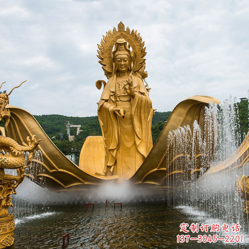 金华大型景区滴水观音铜雕佛像水景景观雕塑