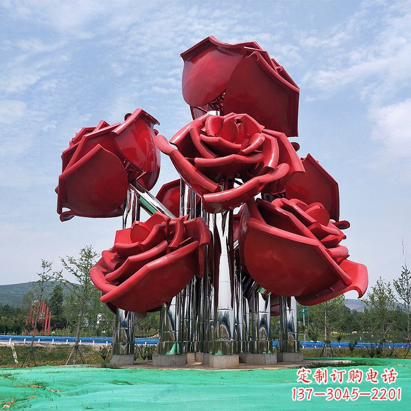 金华大型景区园林不锈钢玫瑰花景观雕塑