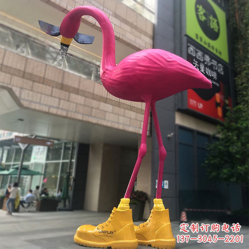 金华大型卡通火烈鸟玻璃钢景观商场广场动物美陈雕塑