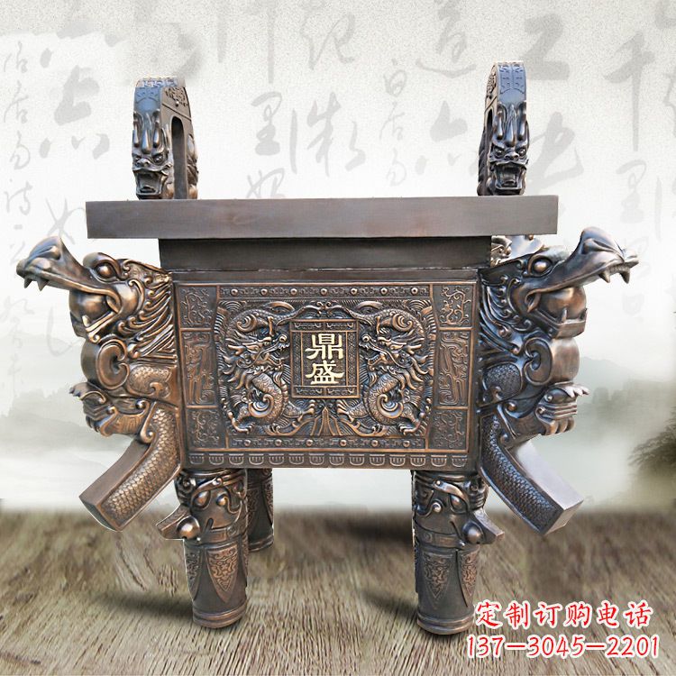 金华大型双龙四龙铜鼎企业商场美陈雕塑