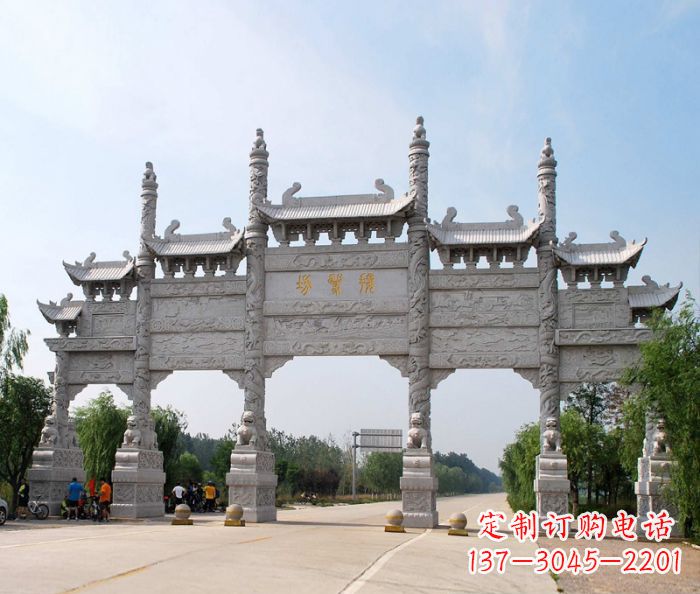 金华大型五门道路石雕牌坊定制
