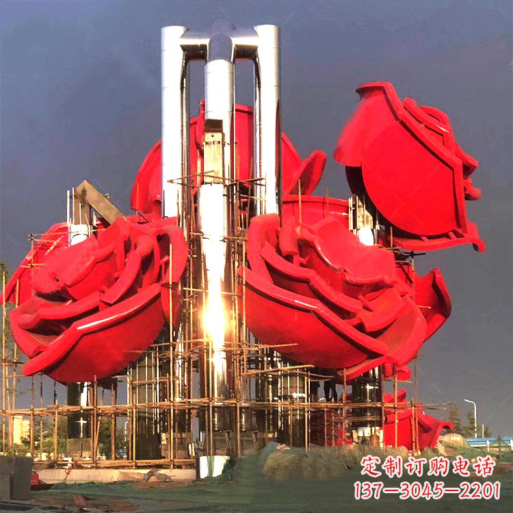 金华大型园林不锈钢玫瑰花景观雕塑