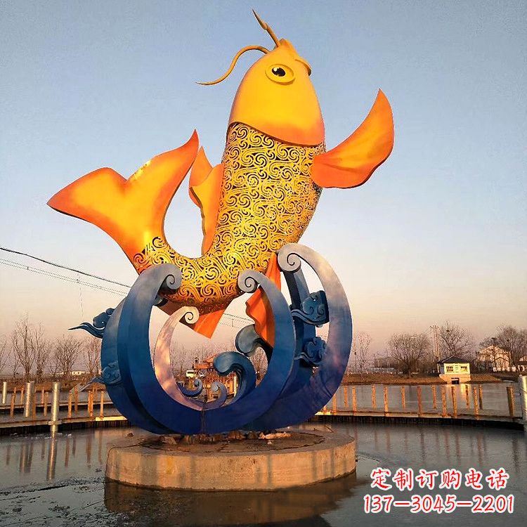 金华大型鱼跃雕塑不锈钢景观雕塑-公园景区水景动物雕塑