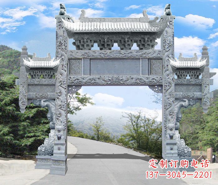 金华单门村口石雕牌坊 (3)
