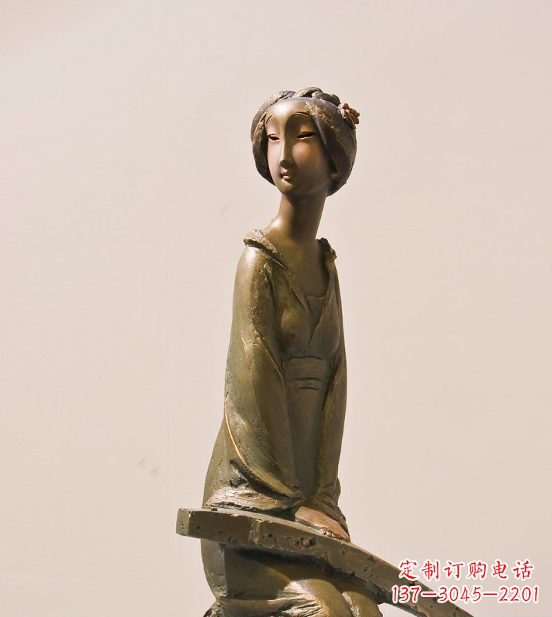 金华古筝女人铜雕古代人物雕塑